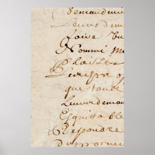 Poster papier parcheminé de manuscrit français vintage de