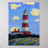 Poster Papier Pastel Lighthouse et Lavender Fields (Devant)