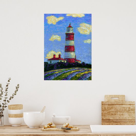 Poster Papier Pastel Lighthouse et Lavender Fields (Cuisine)