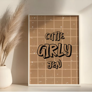 Poster Papier peint à carreaux marron pour fille mignonne