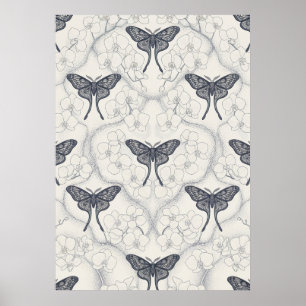 Poster Papier peint à motif médaillon d'orchidée à papill