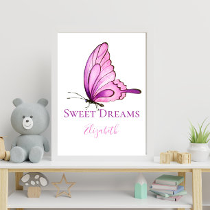Poster Papier peint aquarelle papillon rose violet pour l