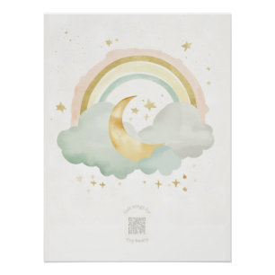 Poster Papier peint de nurserie Lune dormant aquarelle   