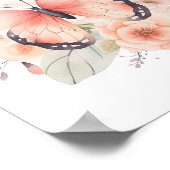 Poster Papier peint fleur papillon rose aquarelle (Coin)