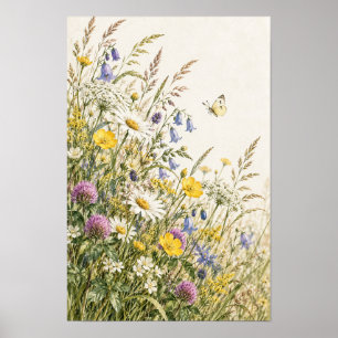 Poster Papier Peint Fleur Sauvage Papillon Botanique Prai