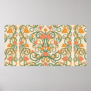 Poster Papier peint floral de style Art nouveau, Vintage 