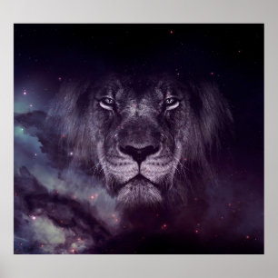 Poster Papier peint Galaxy Lion Face Art