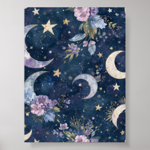 Poster Papier peint jardin au clair de lune violet   Lune