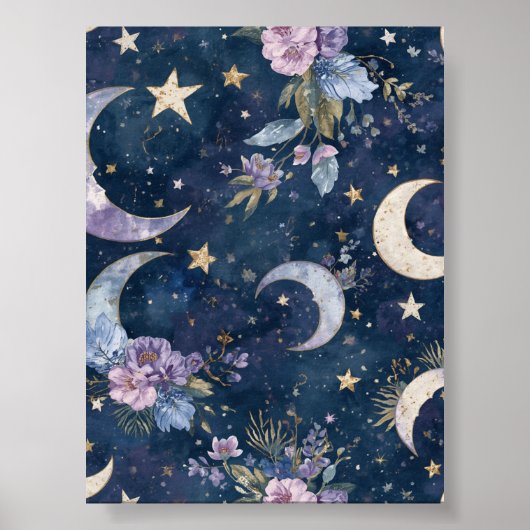 Poster Papier peint jardin au clair de lune violet | Lune (Devant)