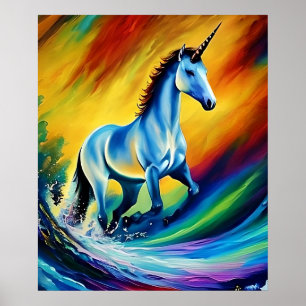 Poster Papier peint licorne arc-en-ciel imprimable - Haut