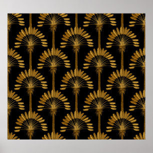 Poster Papier peint or et noir avec motif floral dans