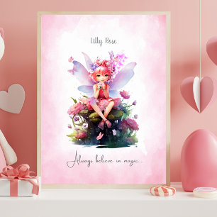 Poster Papier peint personnalisé pour nurserie de fée ros