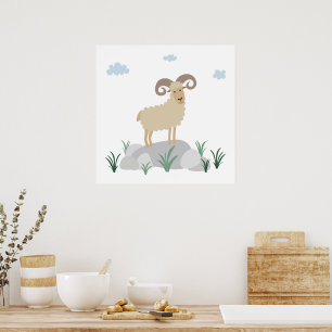 Poster Papier peint pour nurserie avec des mouflons Urial