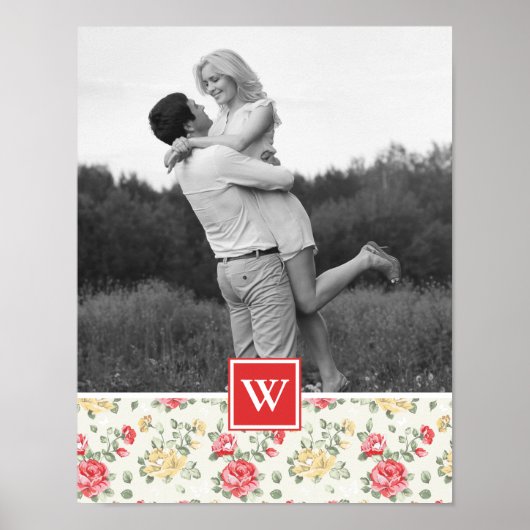 Poster Papier peint rose élégant | Photo avec Monogramme (Devant)