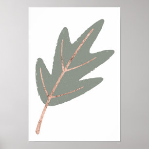 Poster Papier rose en feuilles de chêne d'or