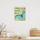 Poster Papillon à ailes bleues sur carte postale Turquois (Cuisine)