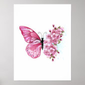 Poster Papillon à fleurs avec Sakura rose (Devant)