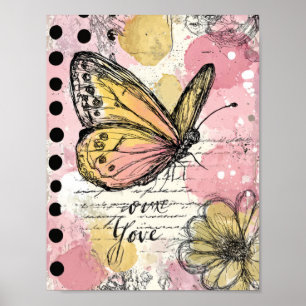 Poster Papillon à l'aquarelle Rose Or Art Boho Nature (2)