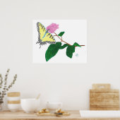 Poster Papillon à queue jaune sur l'affiche de fleurs (Cuisine)