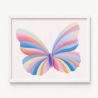 Poster Papillon à rayures ombrées arc-en-ciel pastel