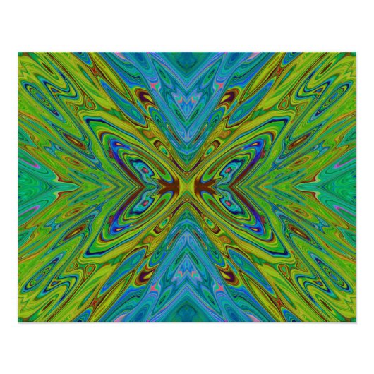 Poster Papillon Abstrait Chartreuse et Bleu Trippy (Devant)