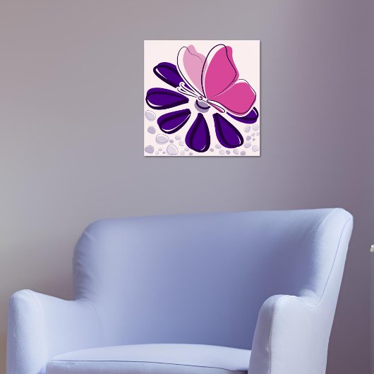 Poster Papillon Abstrait et Blossom Art rose et violet