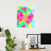 Poster Papillon abstrait tendance rose, bleu et orange (Bureau à domicile)