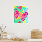 Poster Papillon abstrait tendance rose, bleu et orange (Cuisine)