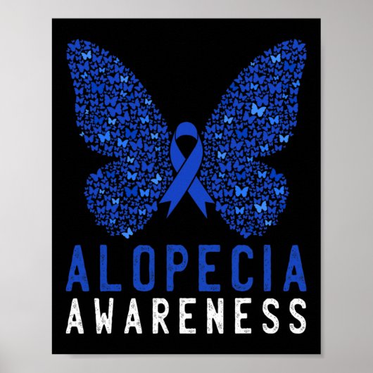 Poster Papillon Alopecia Sensibilisation Bleu AA Ribbon S (Devant)