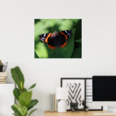 Poster Papillon Amiral Rouge sur Feuilles Vertes (Bureau à domicile)
