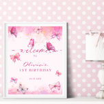 Poster Papillon Anniversaire Rose & Or Poussière Bienvenu<br><div class="desc">Belle affiche d'anniversaire sur le thème du papillon rose pour la petite fille.</div>