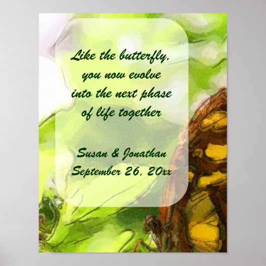 Poster Papillon Aquarelle Art Mariage personnalisé (Devant)