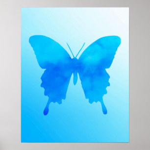 Poster Papillon aquarelle - Nuances de bleu ciel