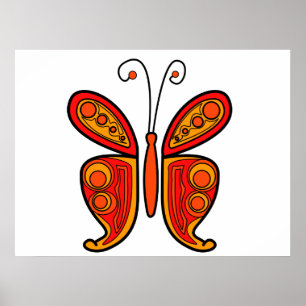 Poster Papillon artistique rouge orange et jaune