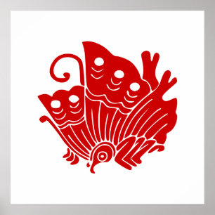 Poster Papillon asiatique Japonais Conception Kamon