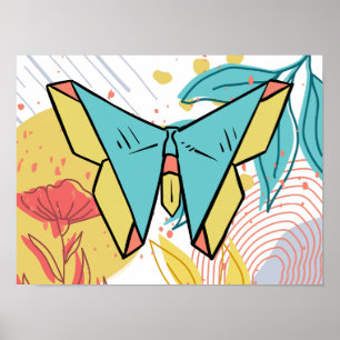 Poster Papillon aux fleurs colorées Abstrait et Doodle Na