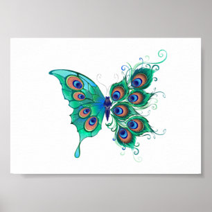 Poster Papillon aux plumes de paon vert