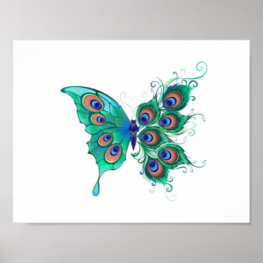 Poster Papillon aux plumes de paon vert (Devant)