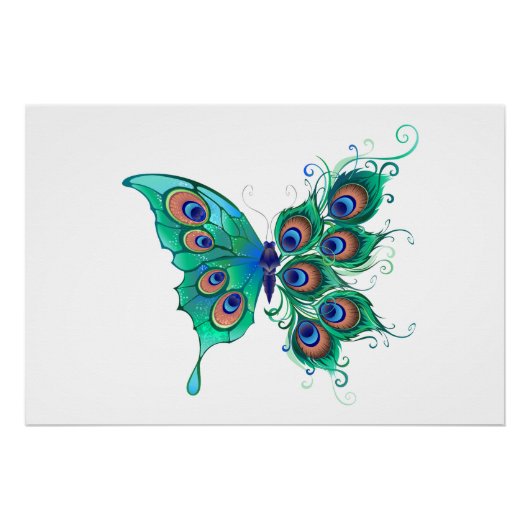 Poster Papillon aux plumes de paon vert (Devant)