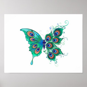 Poster Papillon aux plumes de paon vert