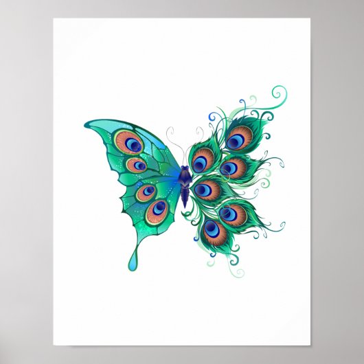 Poster Papillon aux plumes de paon vert (Devant)