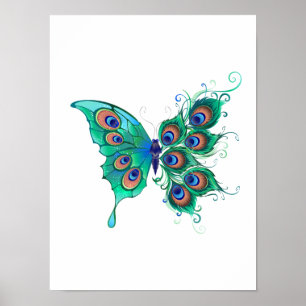 Poster Papillon aux plumes de paon vert