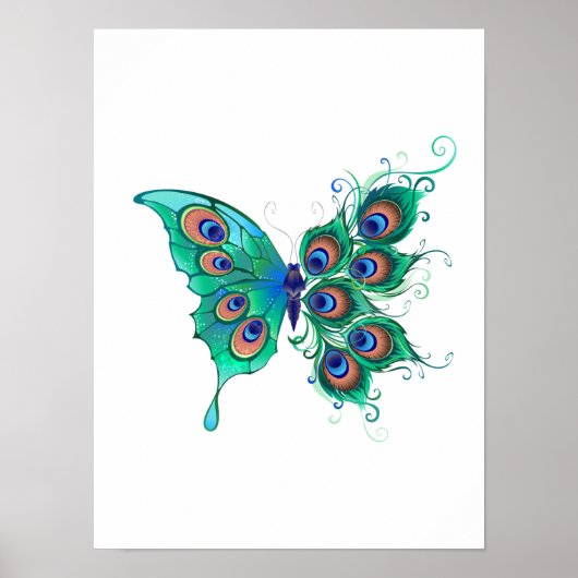 Poster Papillon aux plumes de paon vert (Devant)