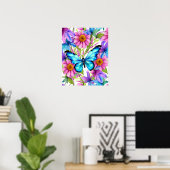 Poster Papillon bleu dans un champ de fleurs (Bureau à domicile)