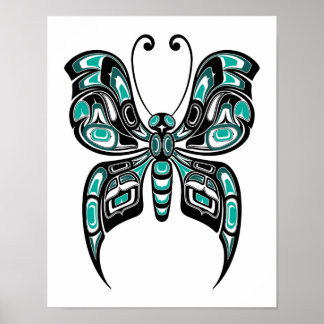 Poster Papillon bleu et noir Haida Spirit sur blanc