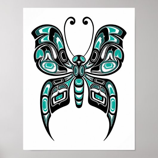 Poster Papillon bleu et noir Haida Spirit sur blanc (Devant)