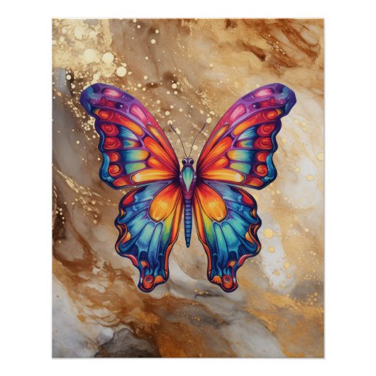 Poster Papillon Bleu Orange Ailes (Devant)