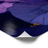 Poster Papillon Bleu sur Fleurs Violettes (Coin)