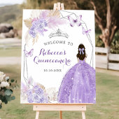 Poster Papillon Boho en argent violet Quinceañera Bienven