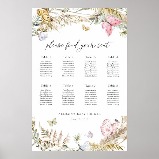 Poster Papillon Boho sur le chemin Baby Seating Chart (Devant)